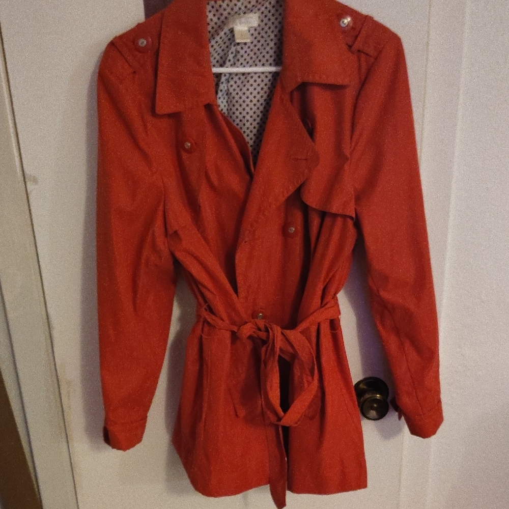 Christopher & Banks Red Trench Coat with Belted Waist
